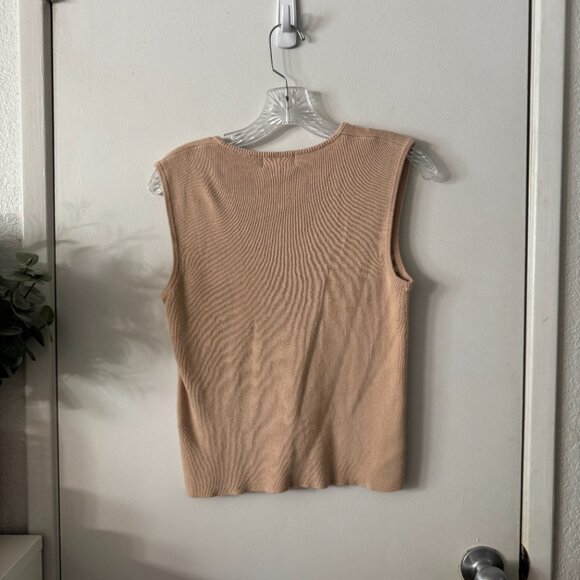 ☀️ VINTAGE BODYGUARD Knit Tan Beige Sweater Vest Medium Preppy Casual V Neck - Picture 4 of 7